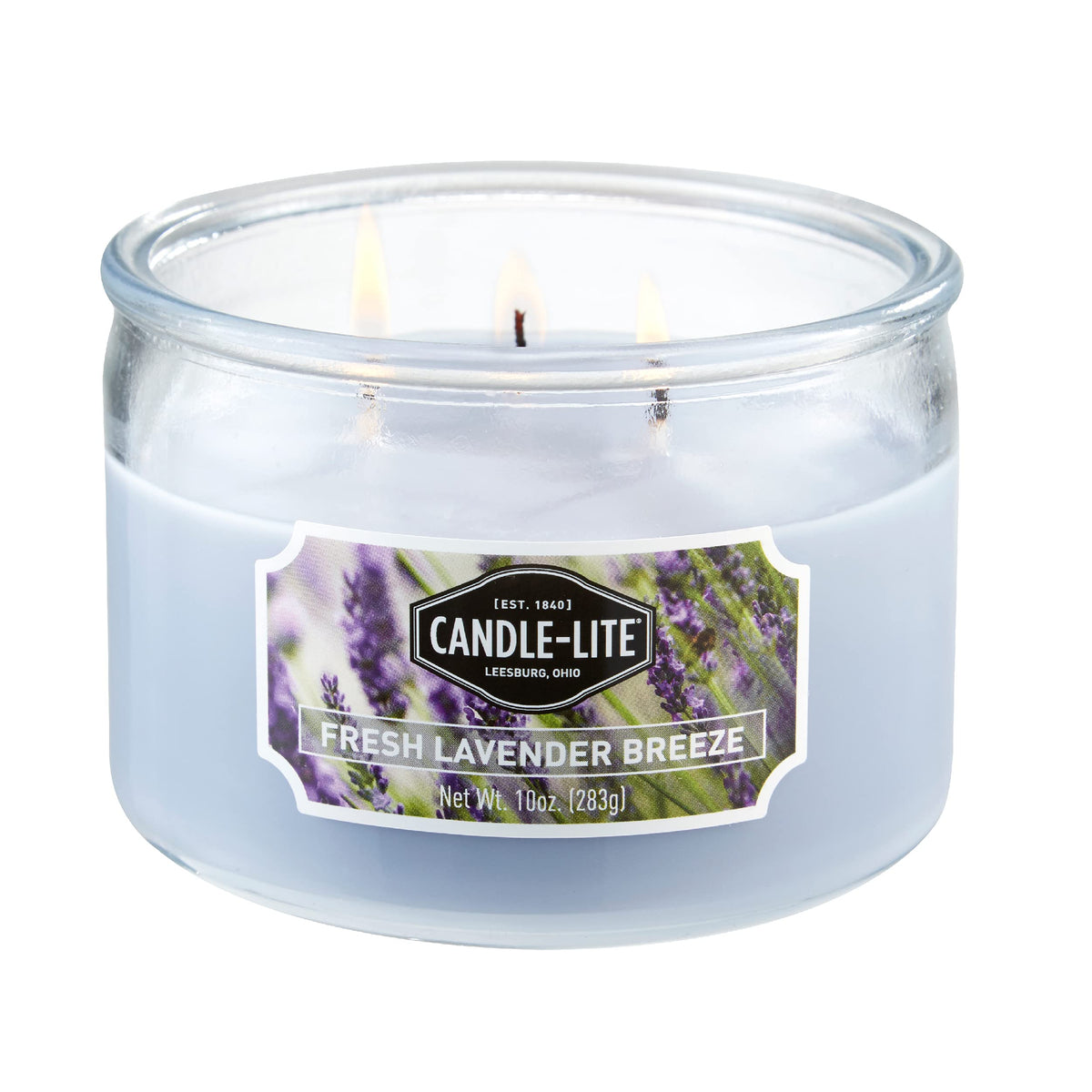 CANDLE-LITE Fresh Lavender Breeze jar releasing calming aroma in any room.