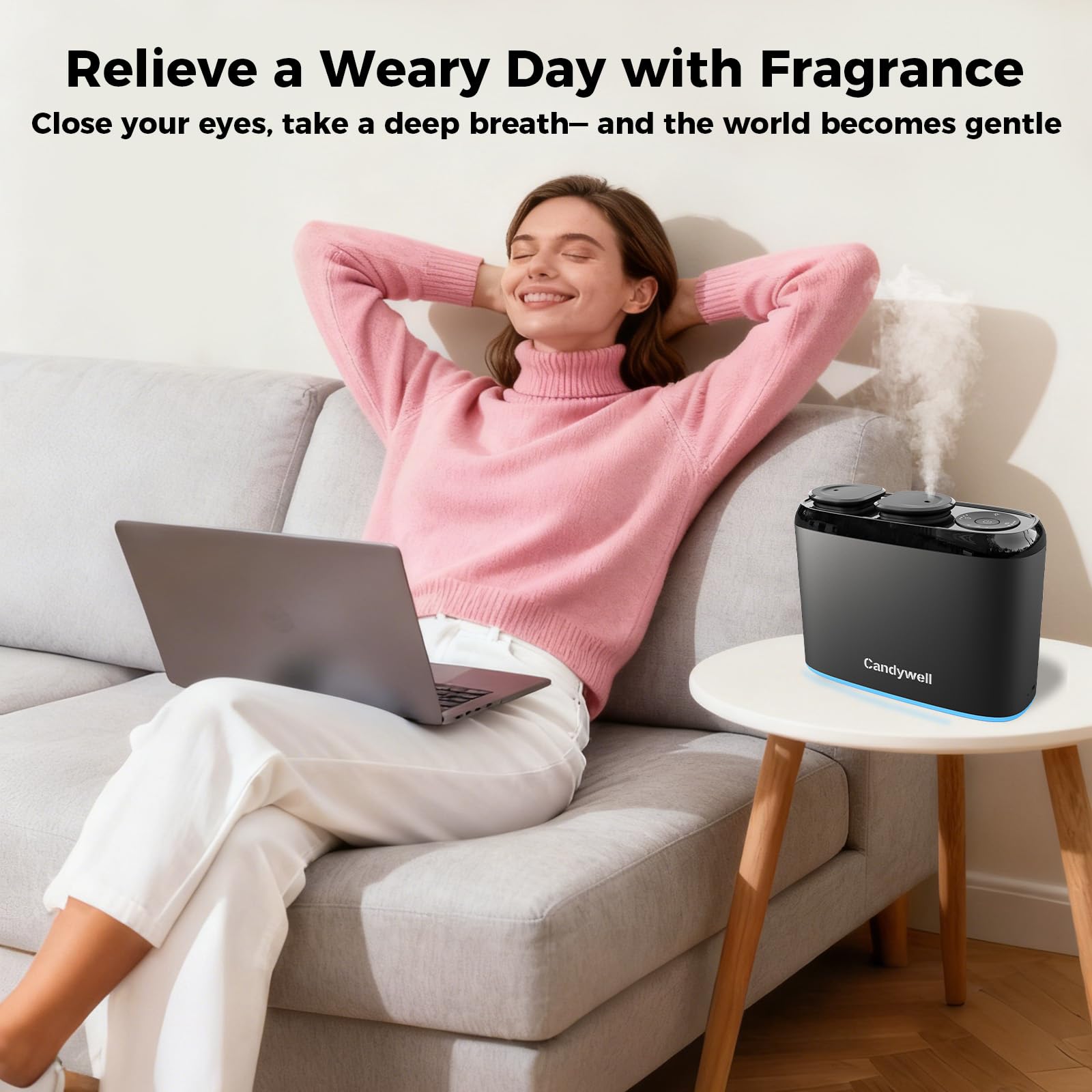 Candywell diffuser includes an anti-tilt alarm for safety.