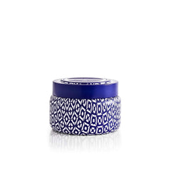 Capri Blue Blue Jean travel tin front view, portable luxury ambiance.