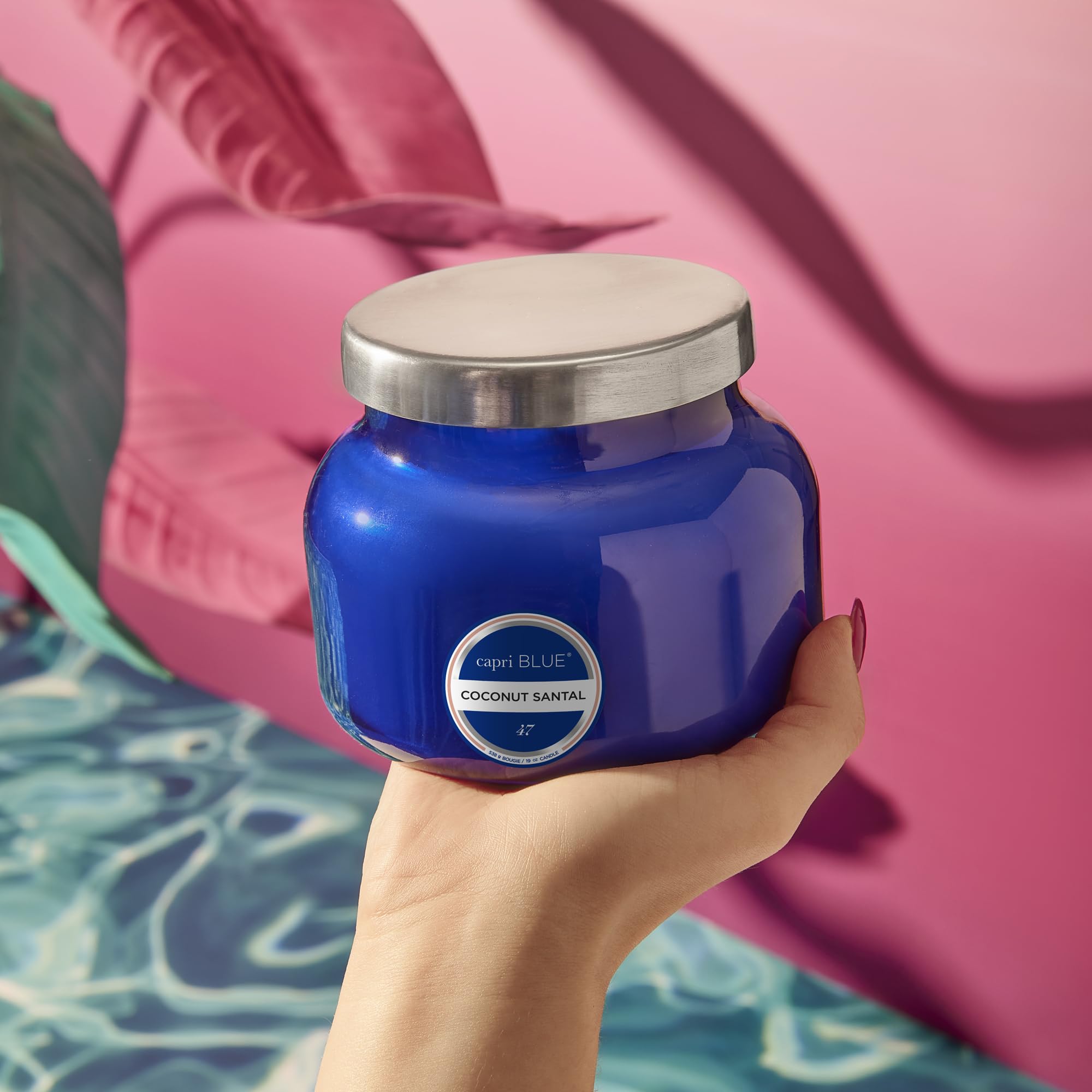 Capri Blue Honeydew Crush Petite Jar side view highlights cobalt glass