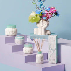 Capri Blue etched glass collar adds a chic contemporary detail.