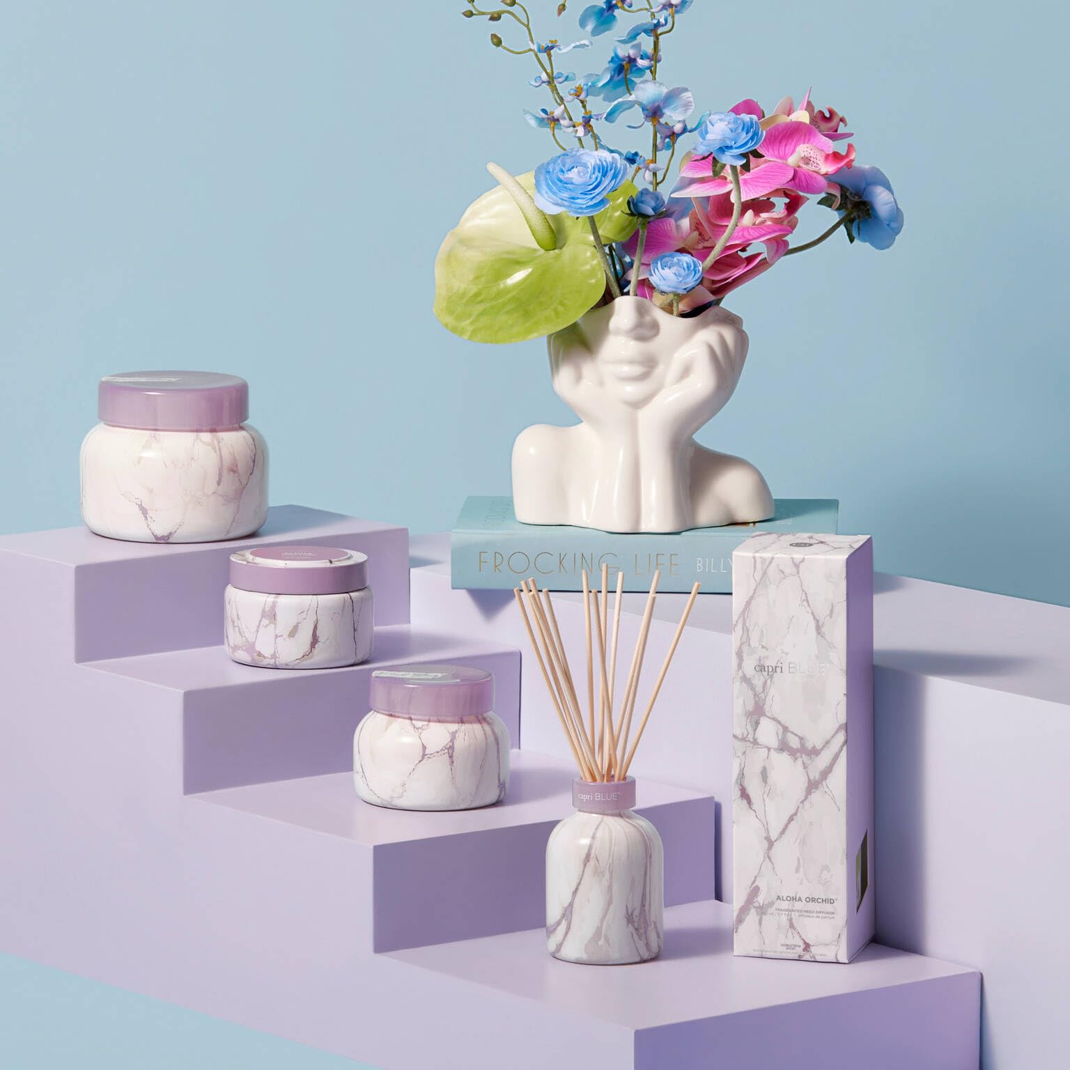Capri Blue Modern Marble etched glass collar adds premium decor touch.