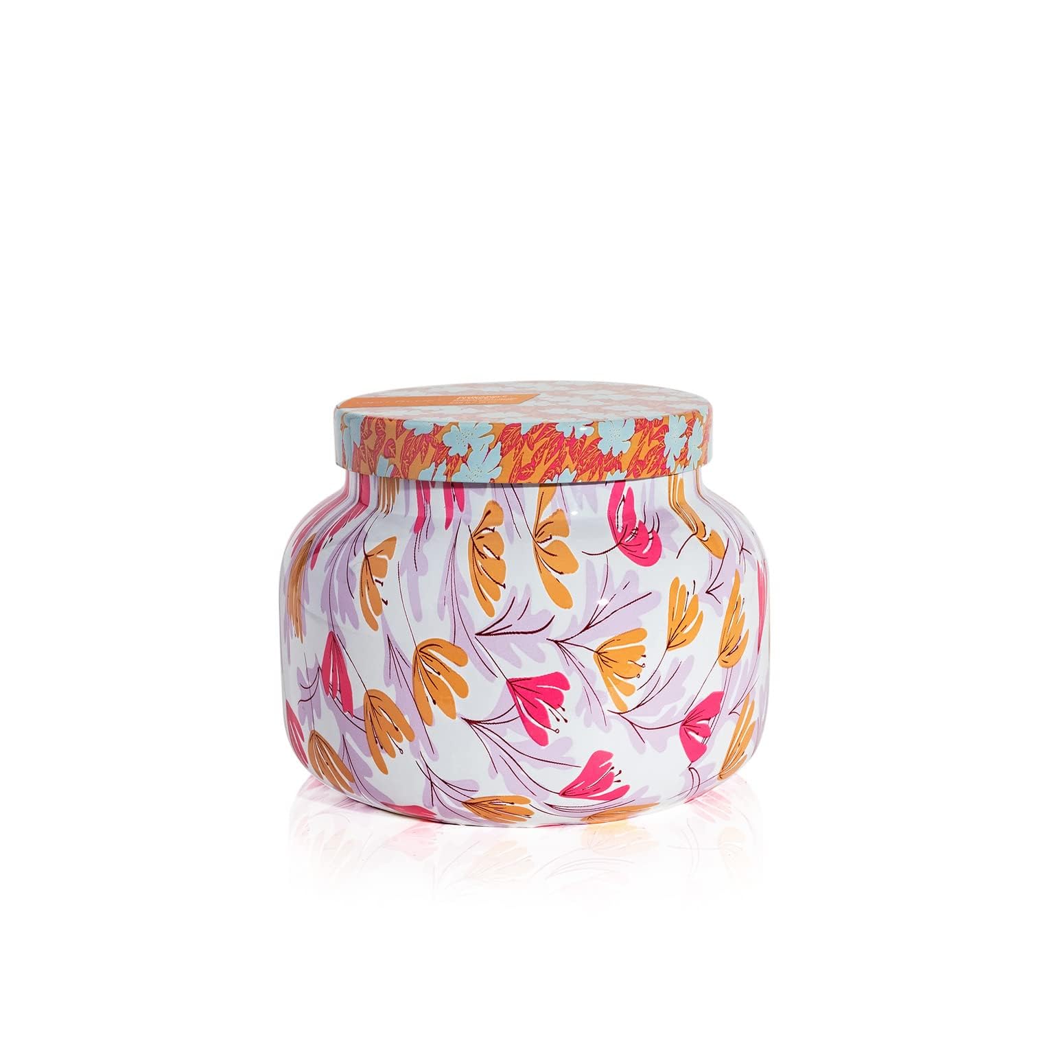 Capri Blue Pineapple Flower Pattern Play 19 oz jar emphasizes bold decor and tropical ambiance.