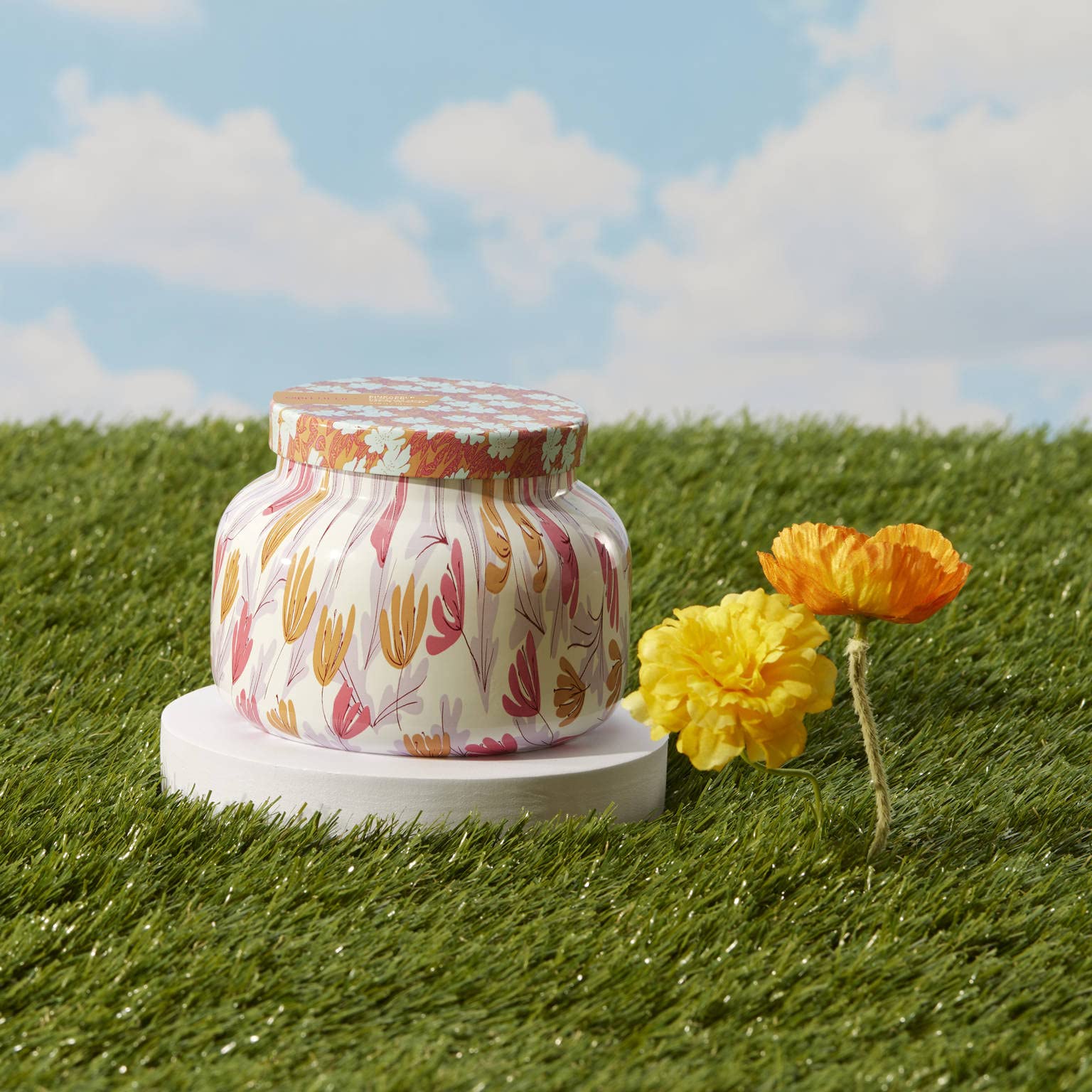 Capri Blue Pattern Play jar displays bold pattern for stylish home decor.
