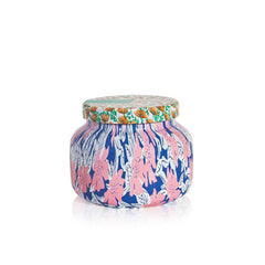 Capri Blue Pattern Play Volcano 19 oz jar front view showcases bold design and long-lasting fragrance.