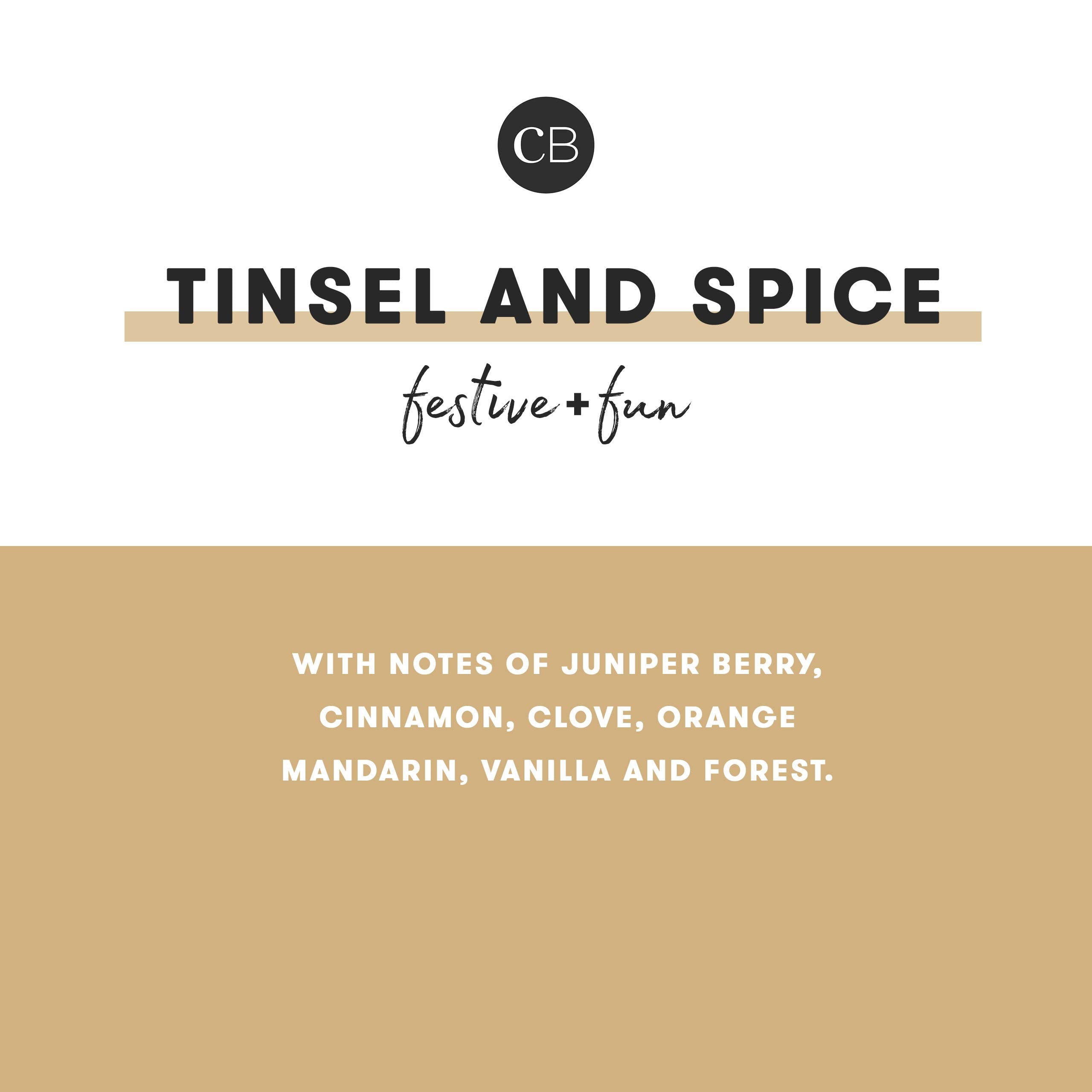 Capri Blue Tinsel Spice refill image highlighting holiday-inspired notes.