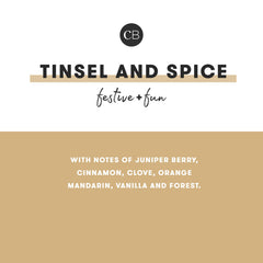Capri Blue Tinsel Spice refill image highlighting holiday-inspired notes.
