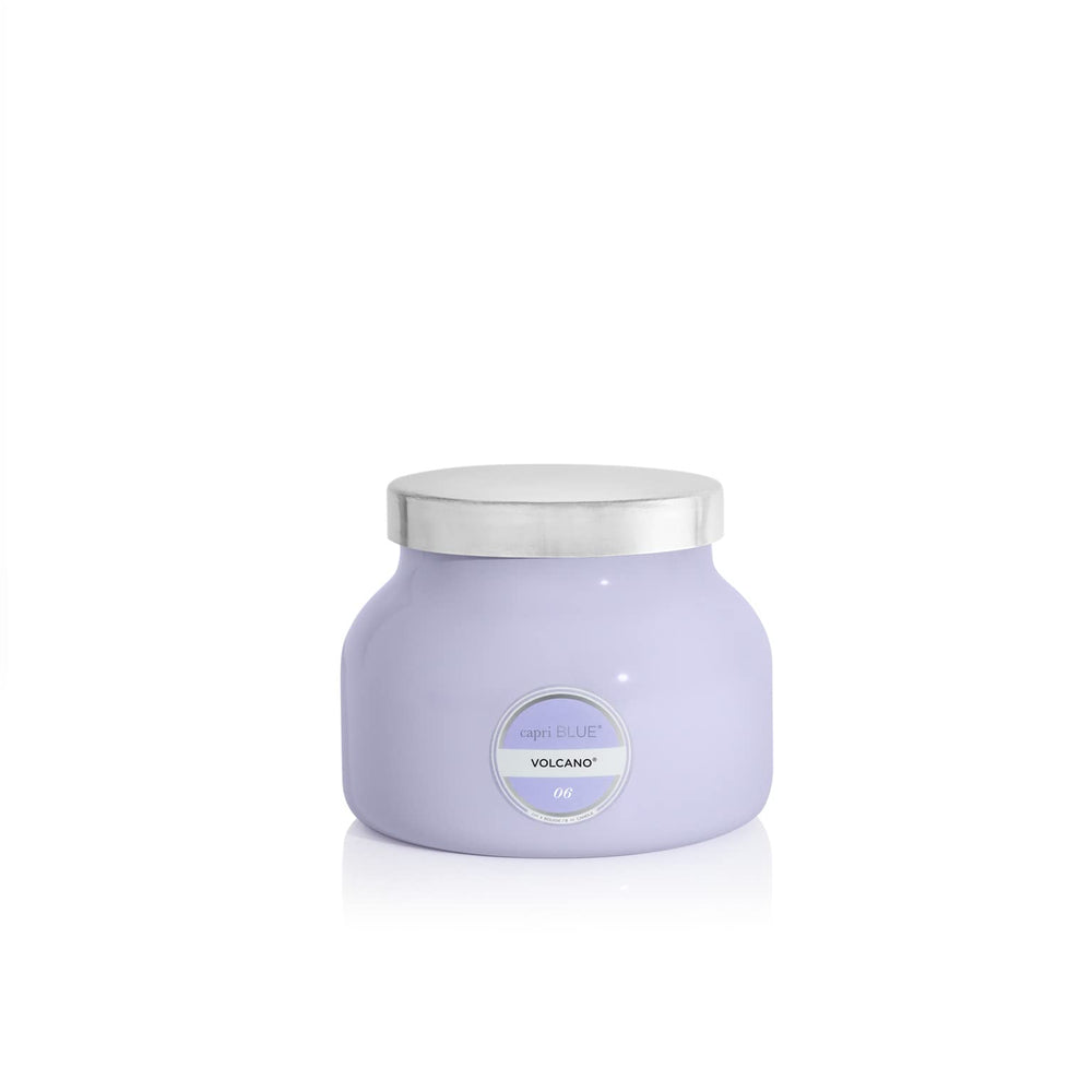Capri Blue Volcano Lavender Petite Jar candle in a chic setting, offering a mood-lifting fragrance