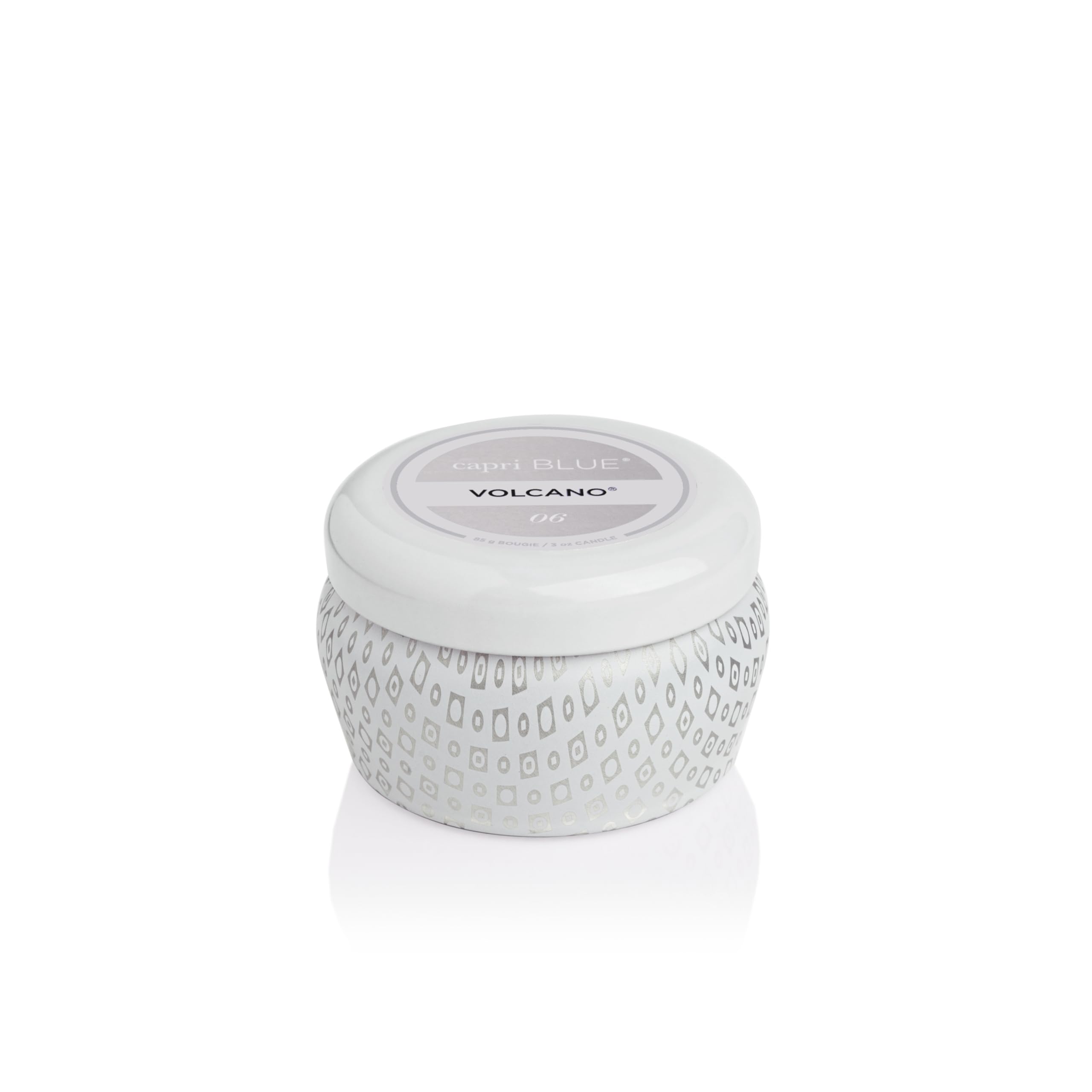 Capri Blue Volcano White Mini Tin Candle, vela frontal, aroma vibrante para espacios pequeños