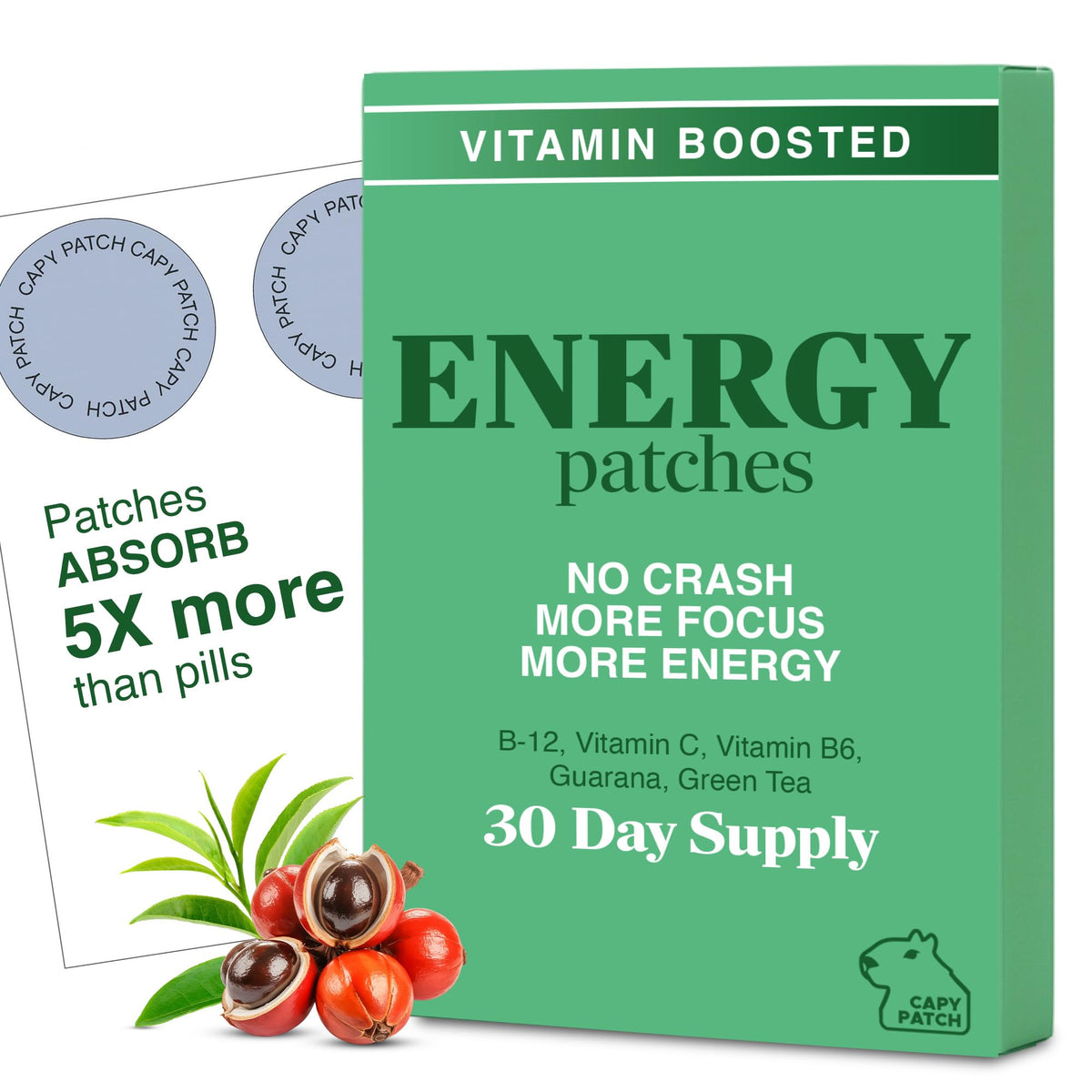 Capy Patch B12 energy patch on wrist for daytime focus