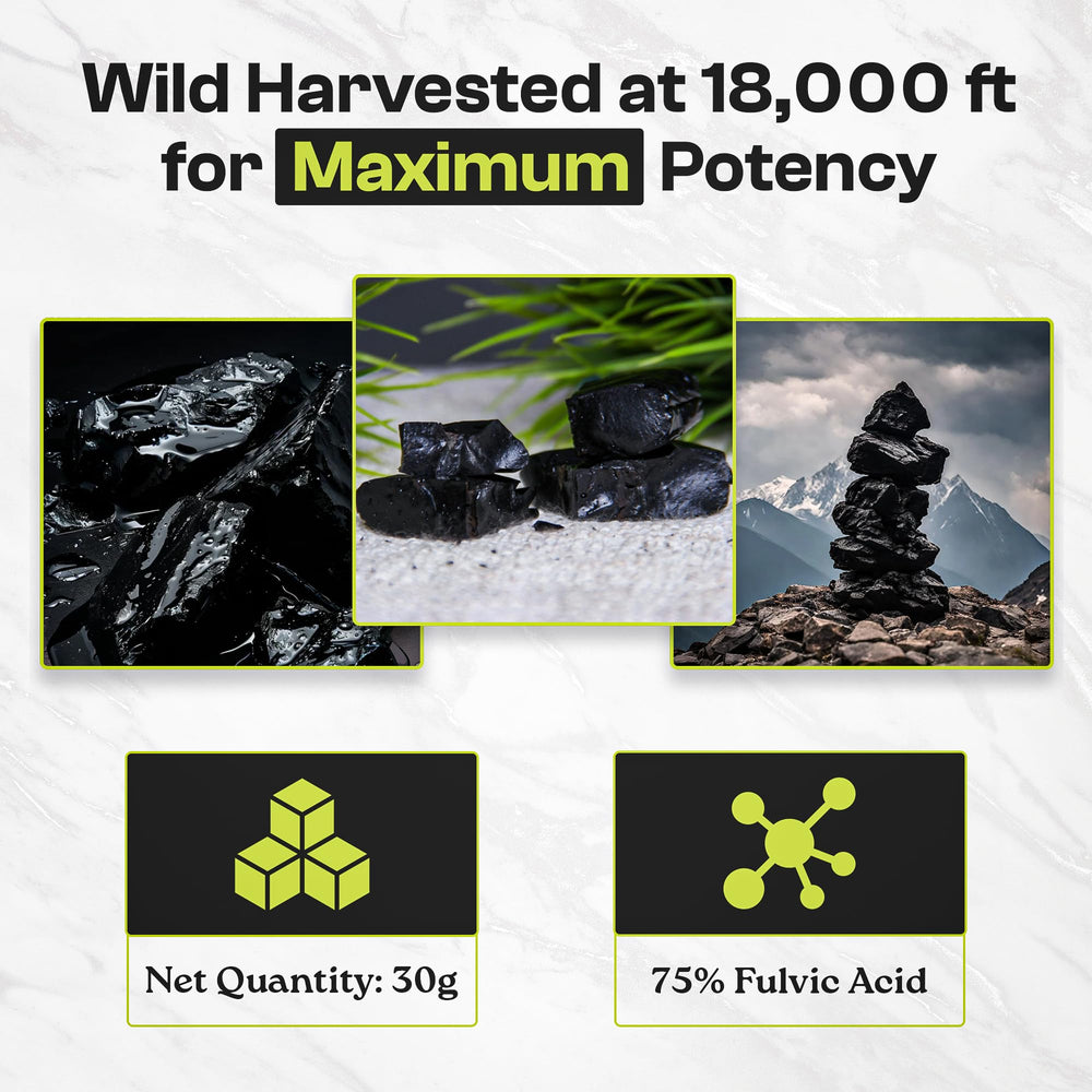 Caracal Cove shilajit resin close-up highlighting 75% fulvic acid content.