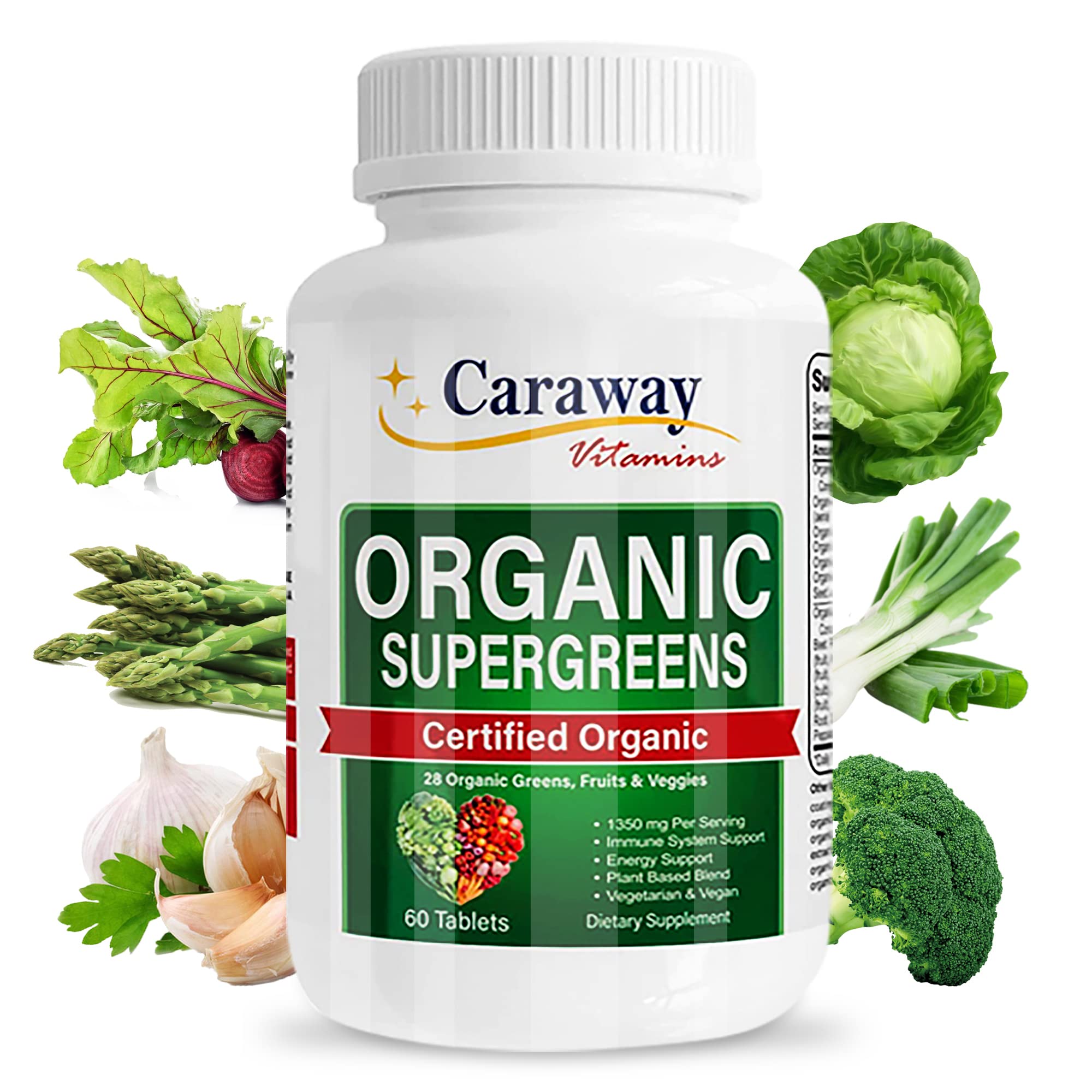 Caraway Vitamins Super Greens bottle front view highlighting daily immune support