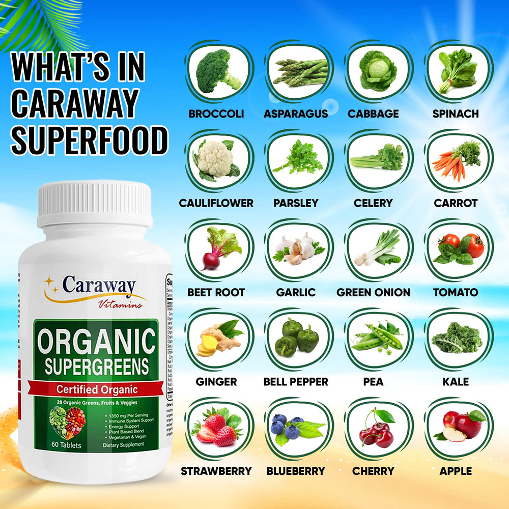 Caraway Vitamins Super Greens tablets close-up showing tablet size for easy daily intake