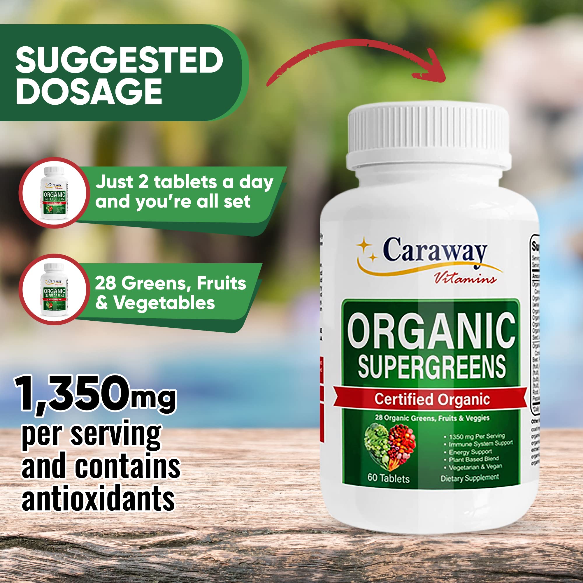 Caraway Vitamins Super Greens vegan-friendly seal communicates plant-based formula