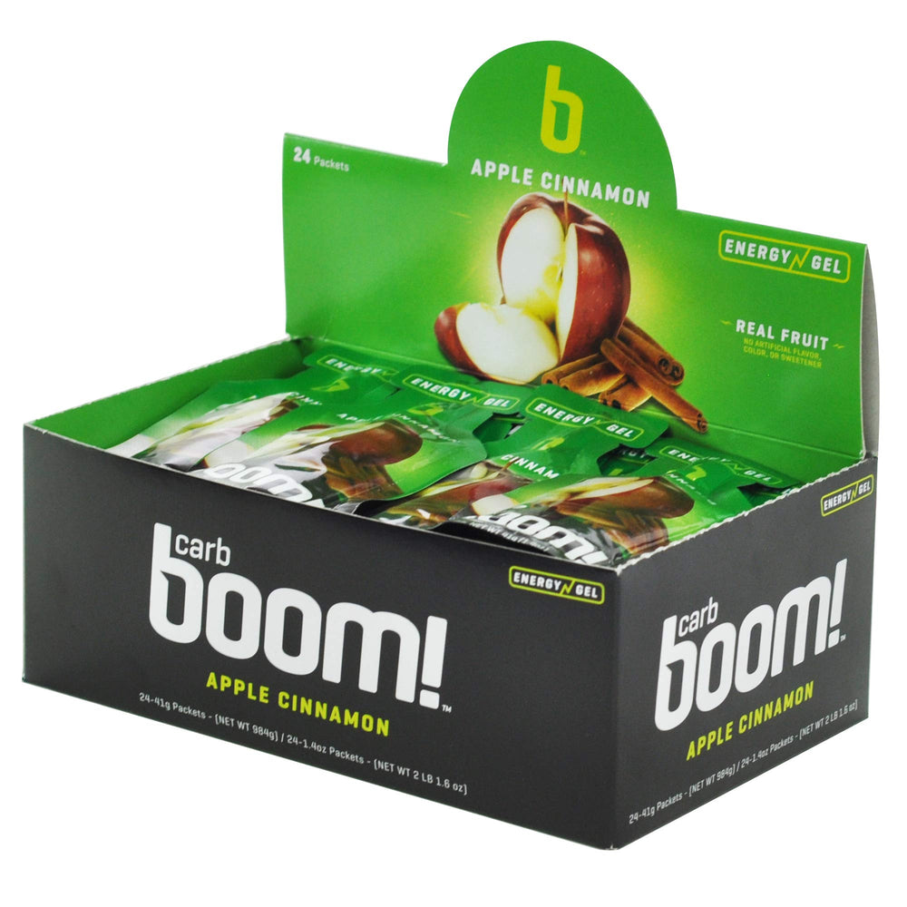 Close-up of Carb Boom Energy Gel Apple Cinnamon texture with real fruit.