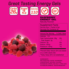 Carb Boom Energy Gel Raspberry packaging, portable 24-pack for training days.