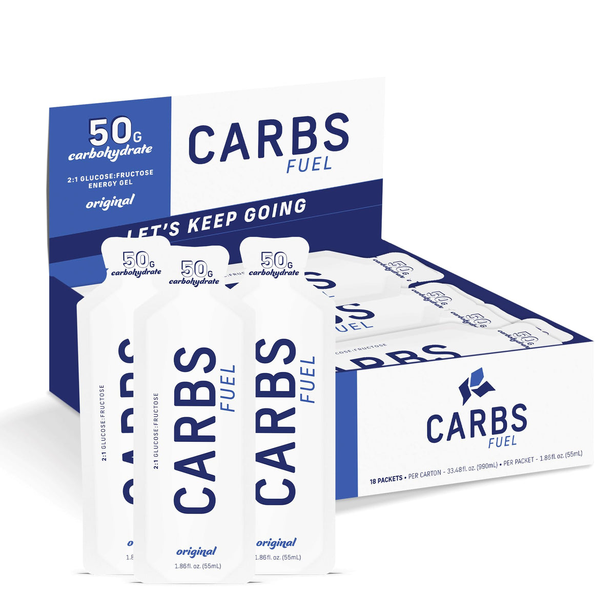 Carbs Fuel Original 18-pack front view for convenient energy during runs