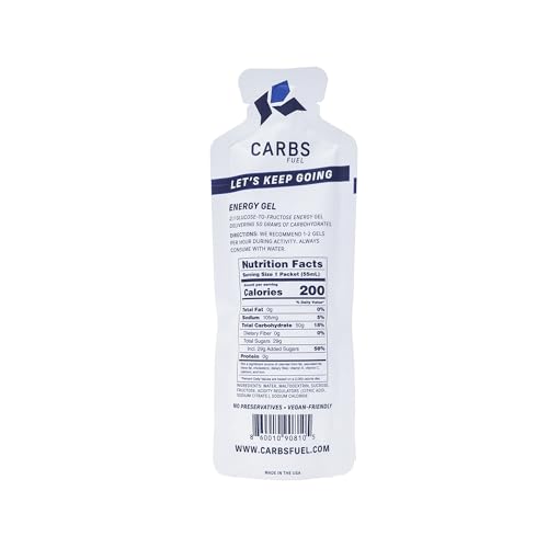 Carbs Fuel Original label detail emphasizes vegan and gluten-free formulation