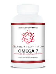 CARDIA7 Omega-7 softgel bottle on countertop for convenient daily support