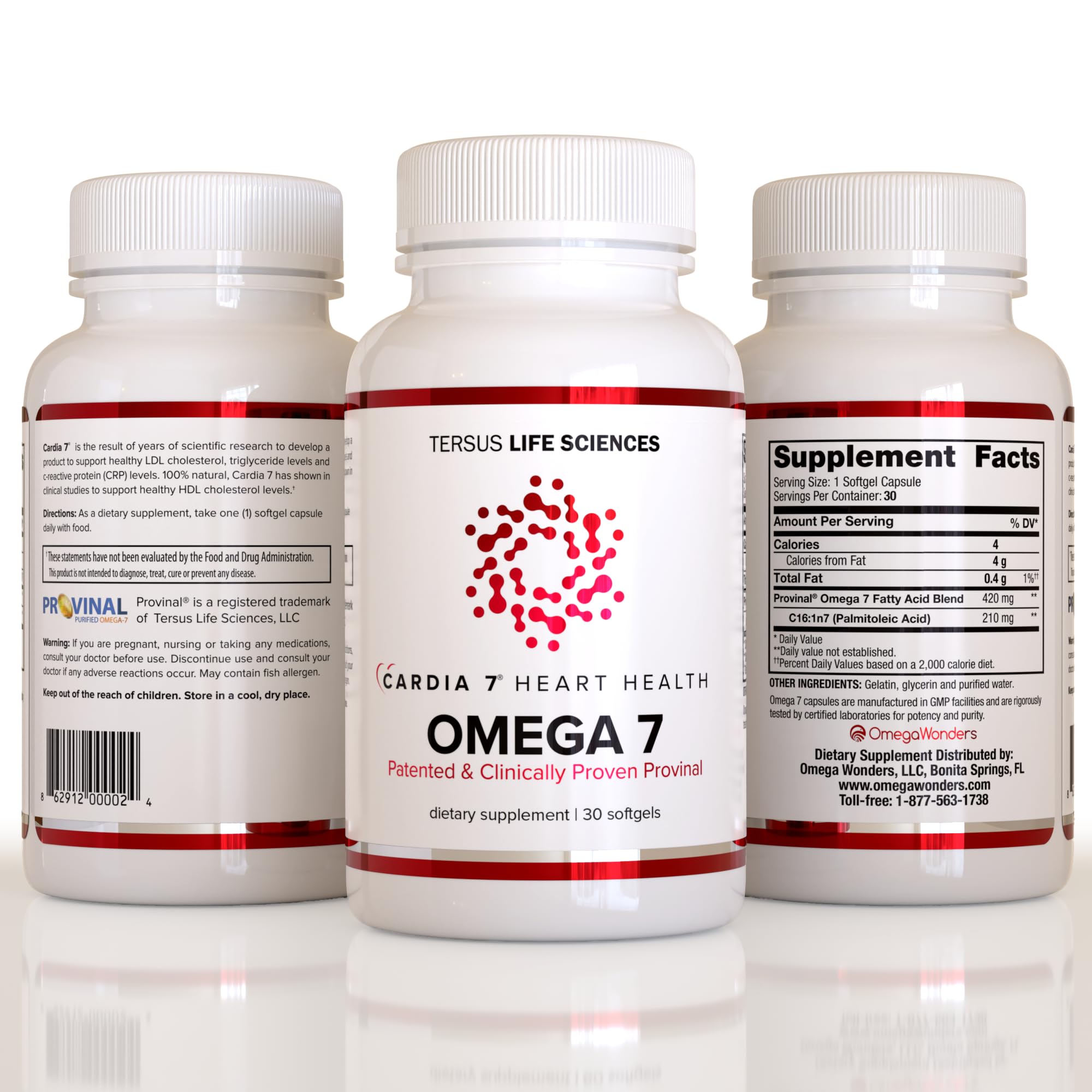 Cardia7 Provinal purified Omega-7 ingredient label close-up.