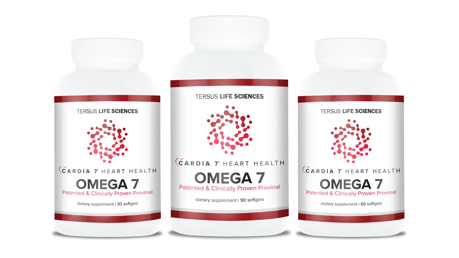 Cardia7 softgel capsules in bottle with no fish taste promise.
