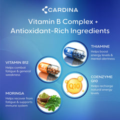 Cardina B12 dispensing capsule shot suggesting on-the-go support.