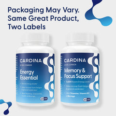 Cardina B12 label closeup showing thiamine and COQ10 in the formula.