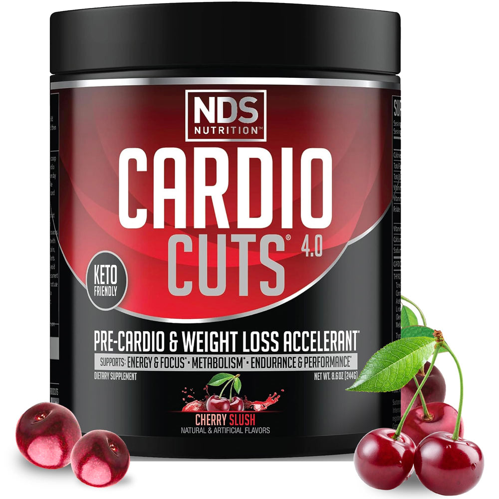 Cardio Cuts Nutrition 4.0 Cherry Slush bottle boosts energy for workouts.