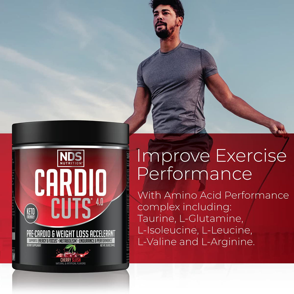 Cardio Cuts Nutrition 4.0 Cherry Slush ingredients panel shows keto-friendly formula.