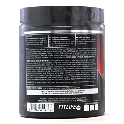 Cardio Cuts Nutrition 4.0 Cherry Slush label highlights key ingredients for workouts.