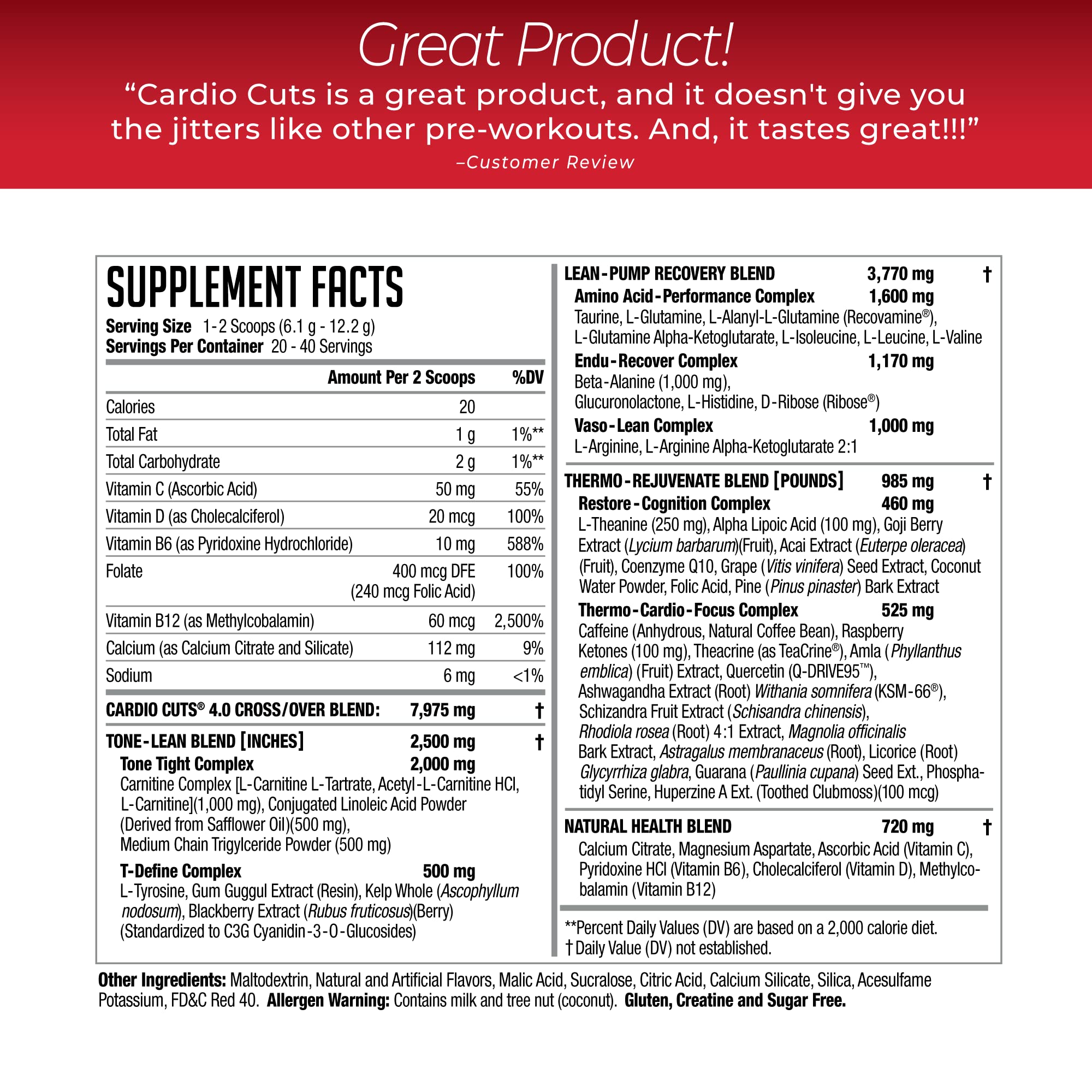 Cardio Cuts Nutrition 4.0 Cherry Slush scoop aids quick, consistent mixing.