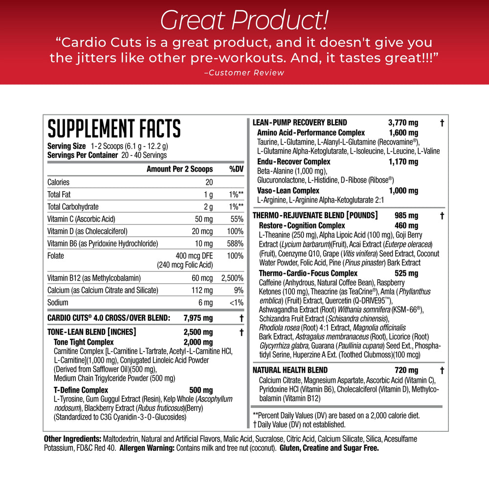 Cardio Cuts Nutrition 4.0 Cherry Slush scoop aids quick, consistent mixing.