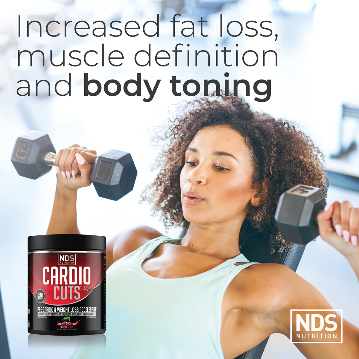 Cardio Cuts Nutrition 4.0 Cherry Slush shaker-ready pose implies on-the-go energy.