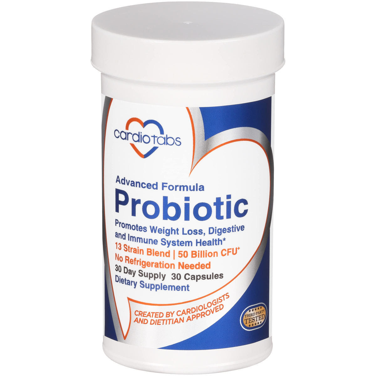 CardioTabs Advanced Probiotic bottle shows 50B CFU for daily gut support.