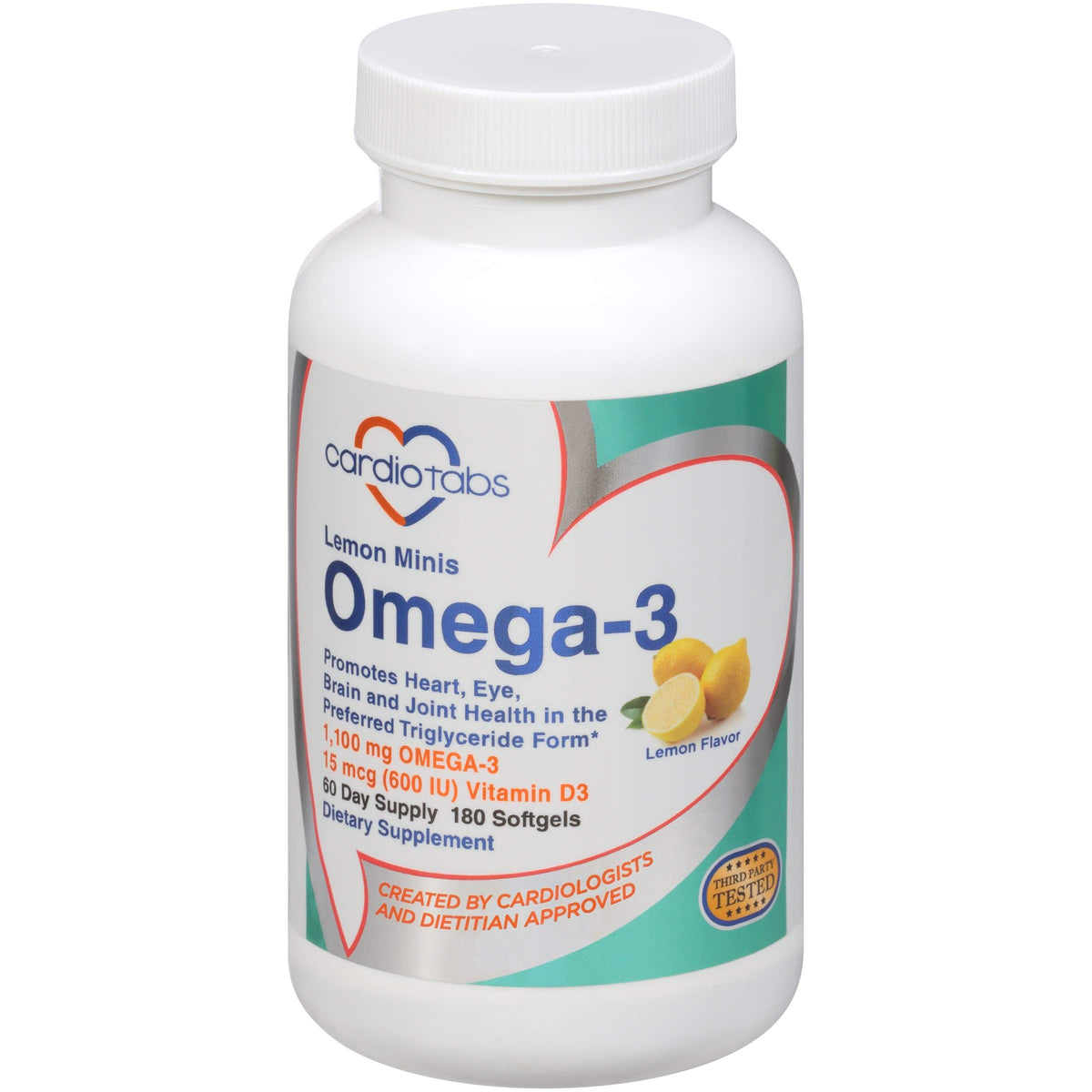 CardioTabs Lemon Minis softgels closeup, easy to swallow with fresh lemon flavor.