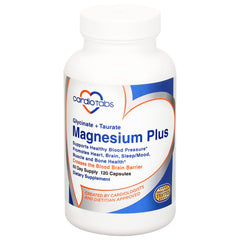 CardioTabs Magnesium Plus bottle front, highlighting a highly absorbed formula.