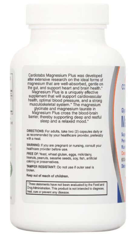 CardioTabs Magnesium Plus packaging highlighting USA-made quality and purity.