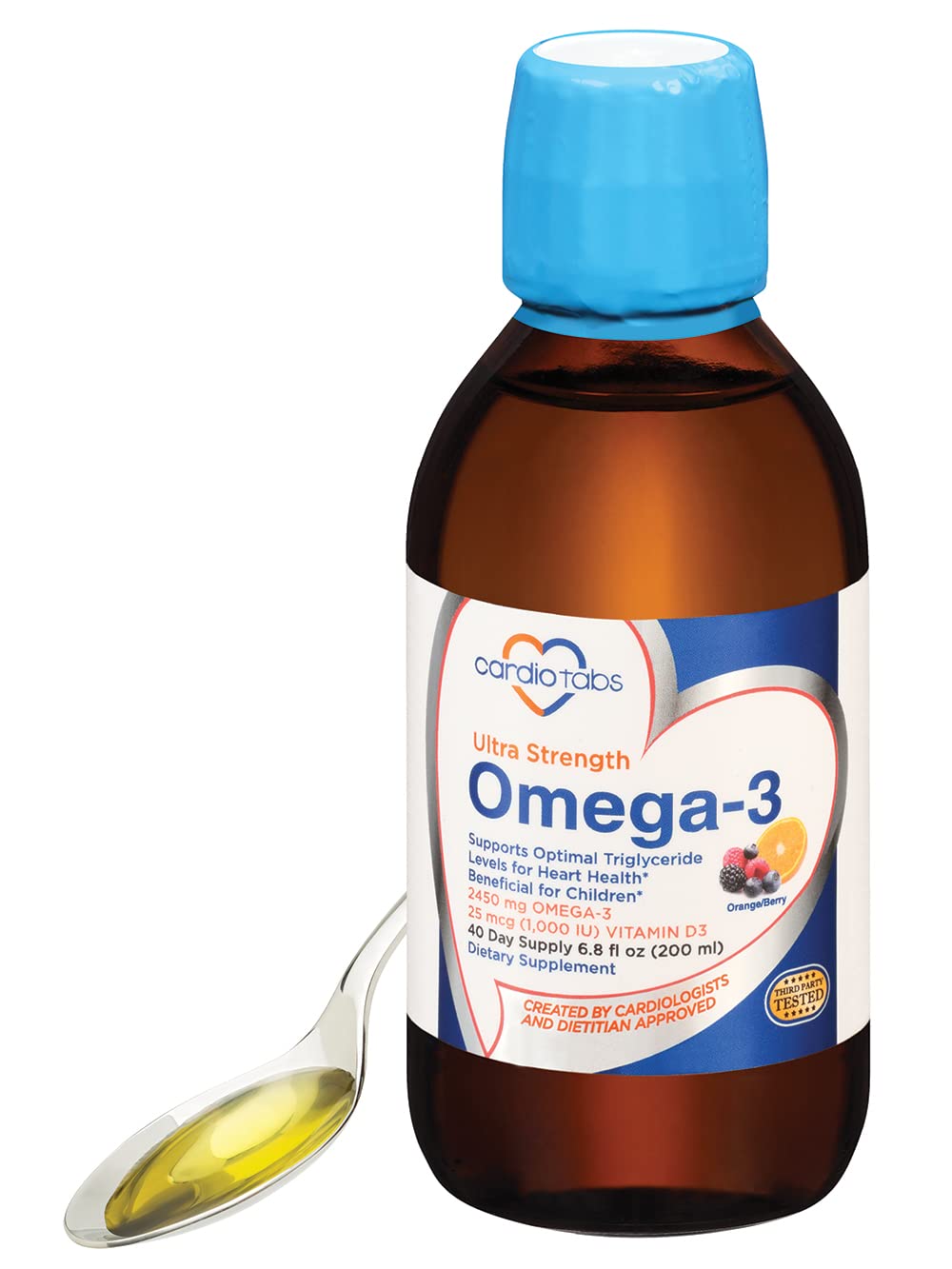 CardioTabs Ultra Strength Omega-3 bottle on shelf shows high-concentration formula