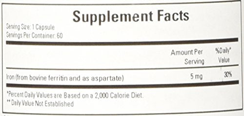 Cardiovascular Research Ferritin capsules close-up showing 5 mg dose.