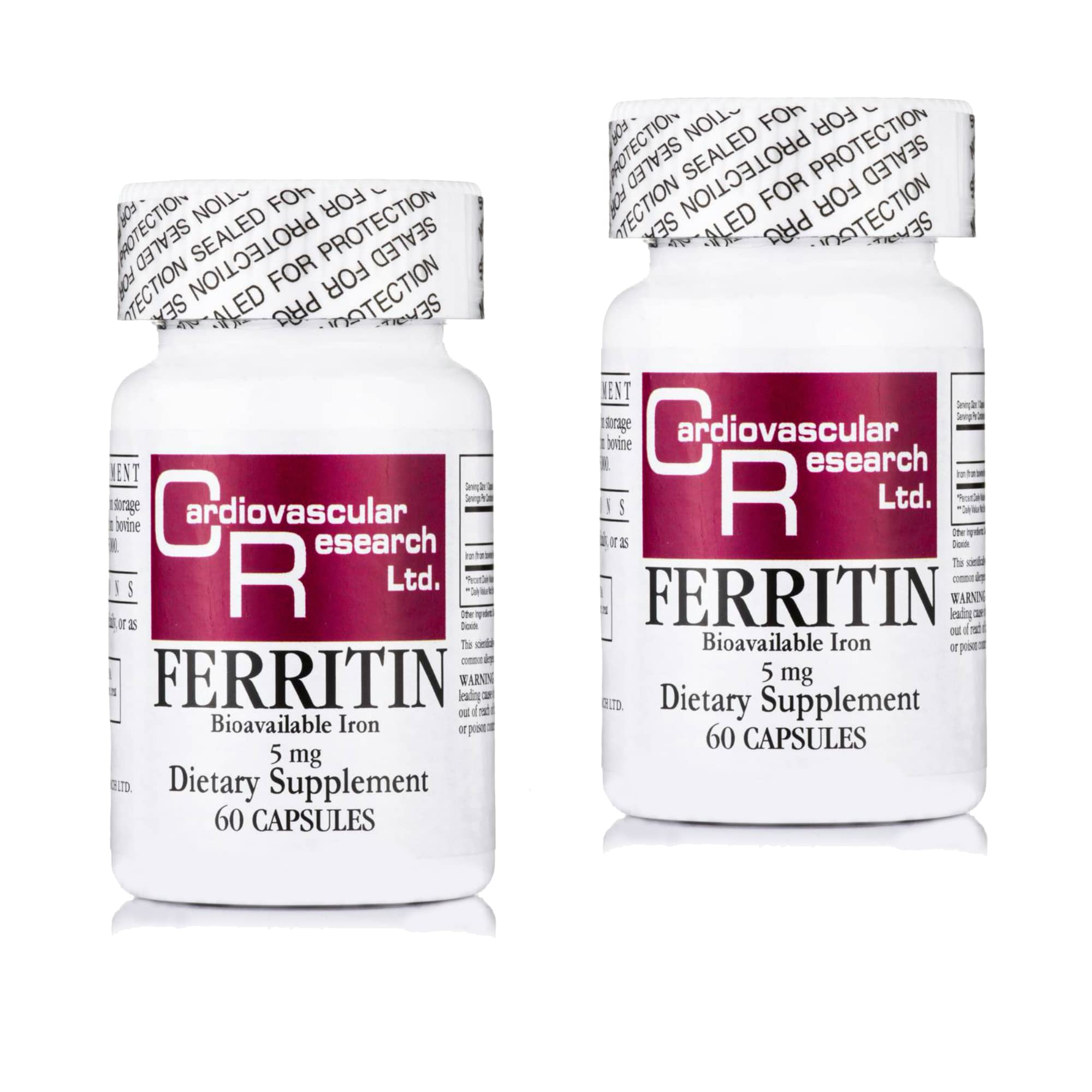 Cardiovascular Research ferritin iron supplement bottle front for daily iron support.