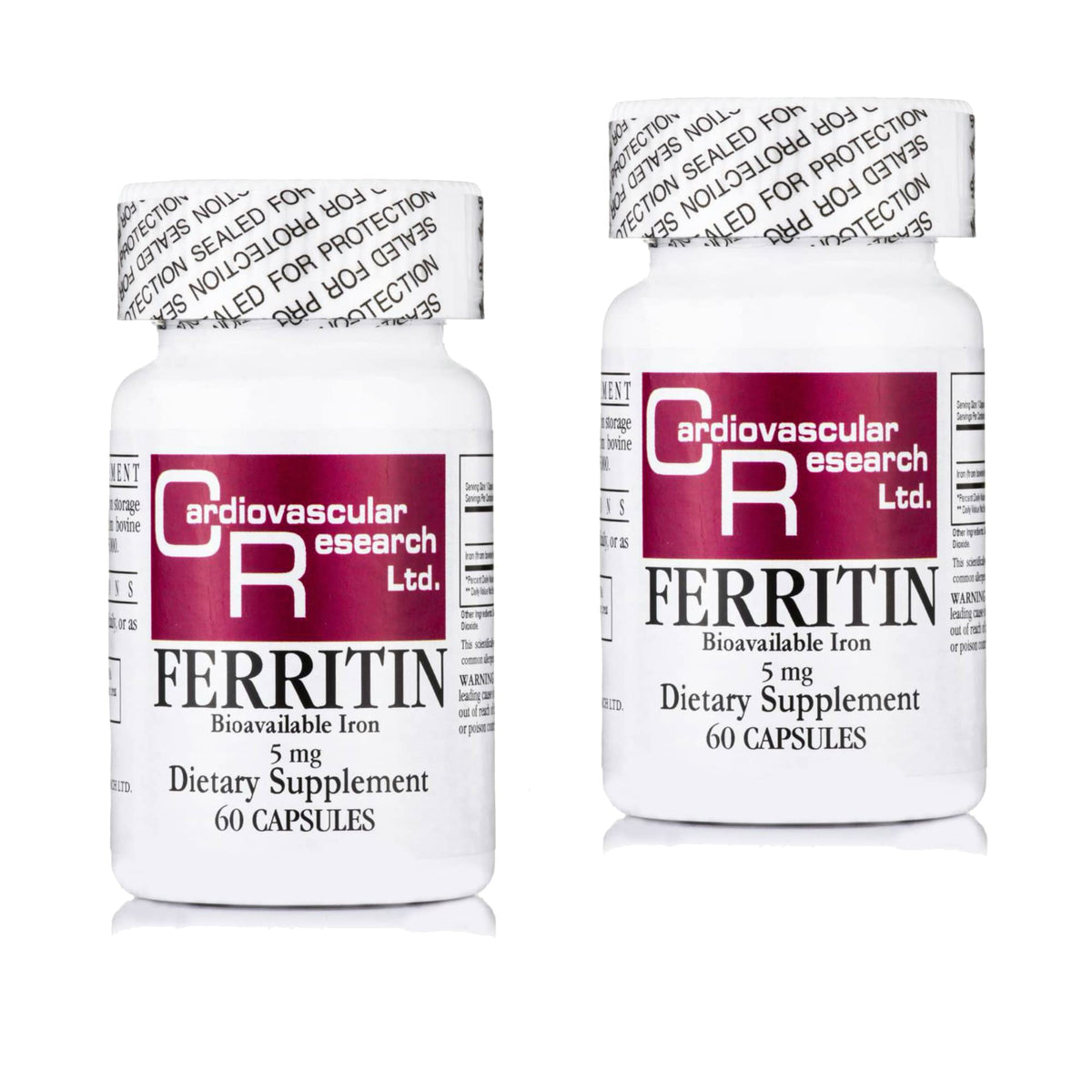 Cardiovascular Research ferritin iron supplement bottle front for daily iron support.