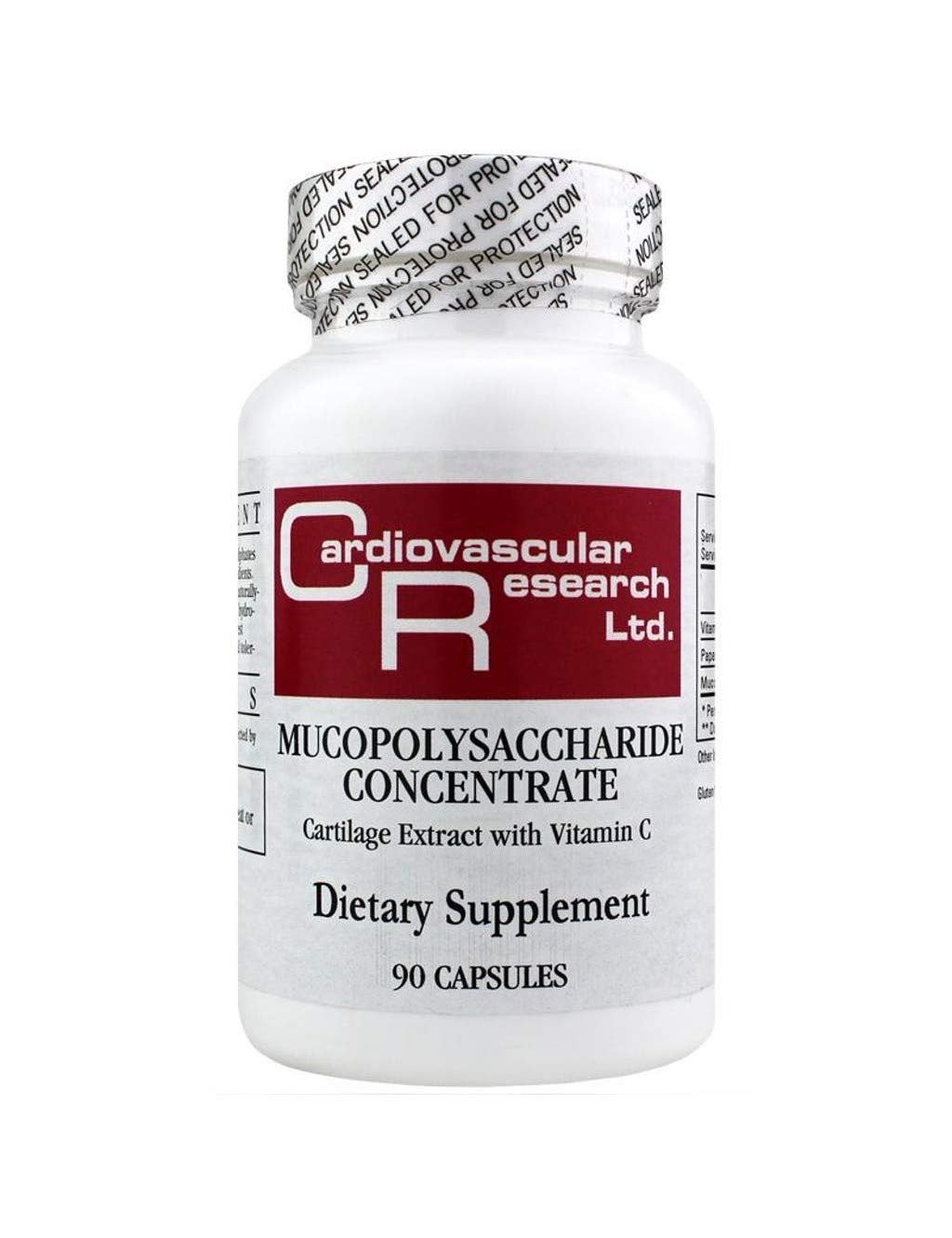 Cardiovascular Research Mucopolysaccharide Concentrate bottle supports joints and connective tissues.