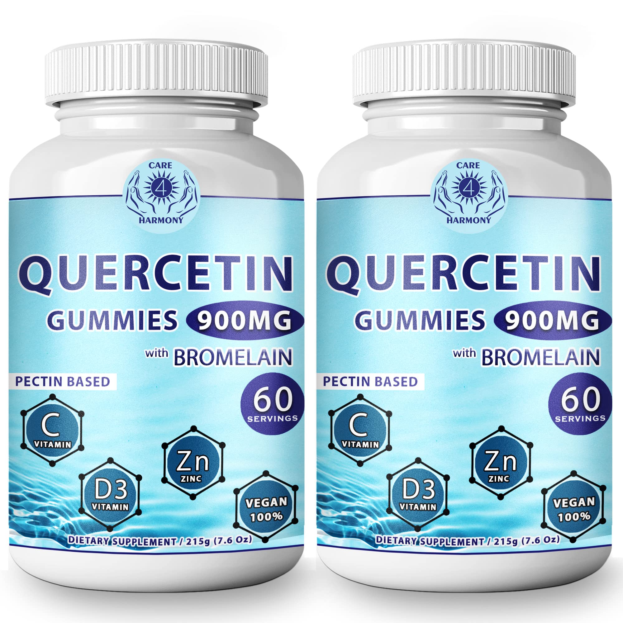 Care 4 Harmony Quercetin Gummies bottle showing family-friendly immune support