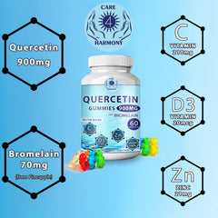 Quercetin Gummies ingredients panel highlighting bromelain, zinc, vitamins C and D3