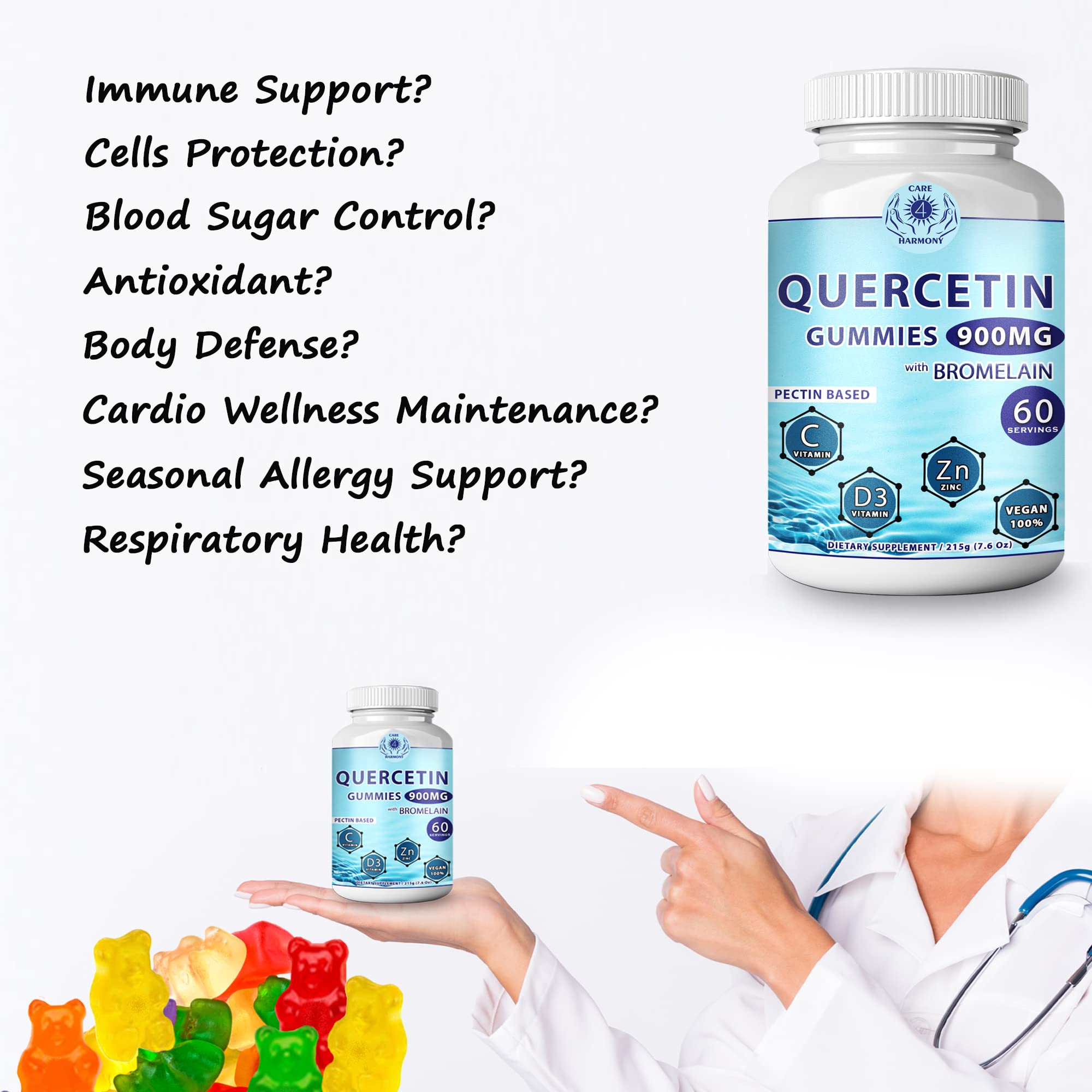 Care 4 Harmony Quercetin Gummies designed for kids with a tasty chewable format