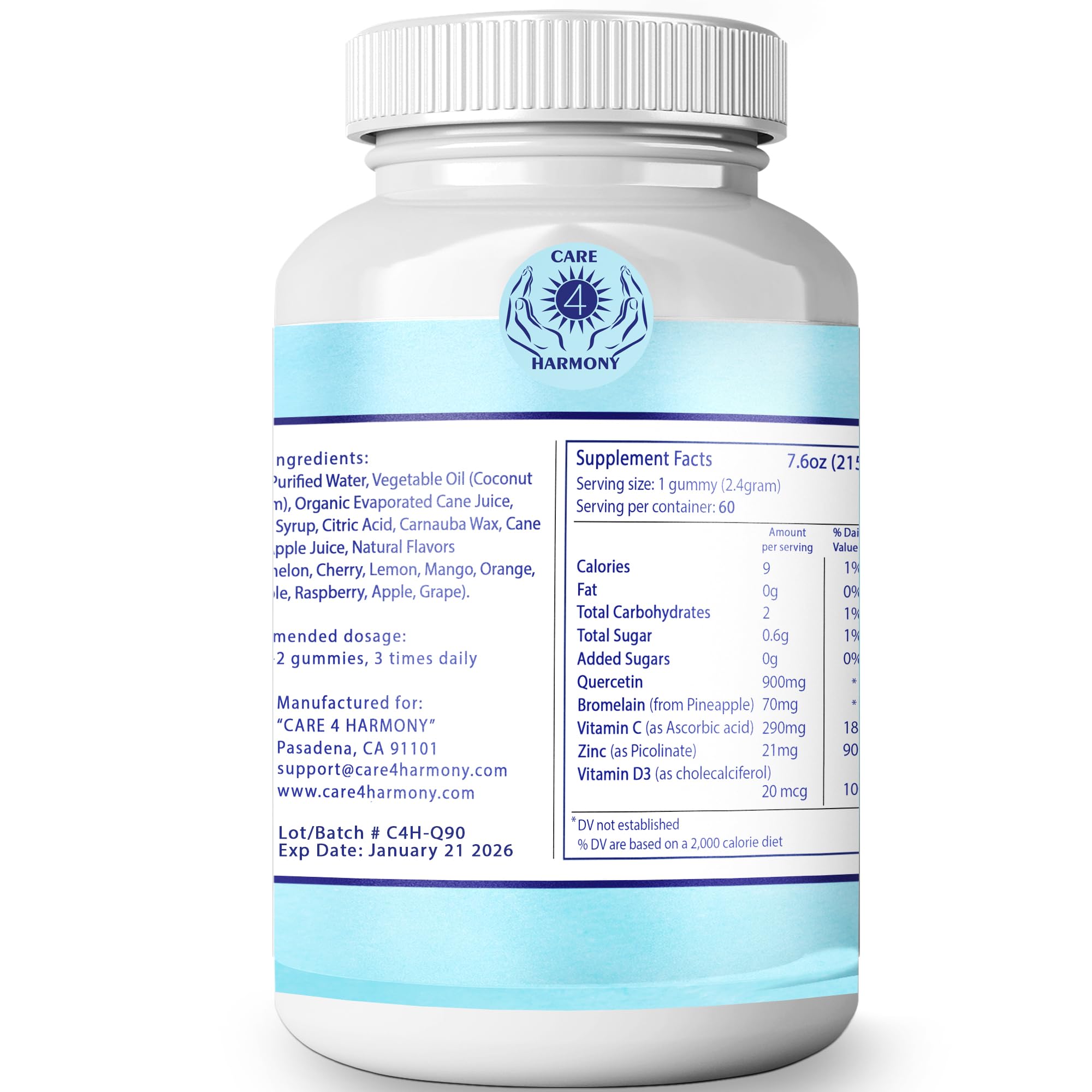 Close-up of texture of Care 4 Harmony Quercetin Gummies showing soft chew