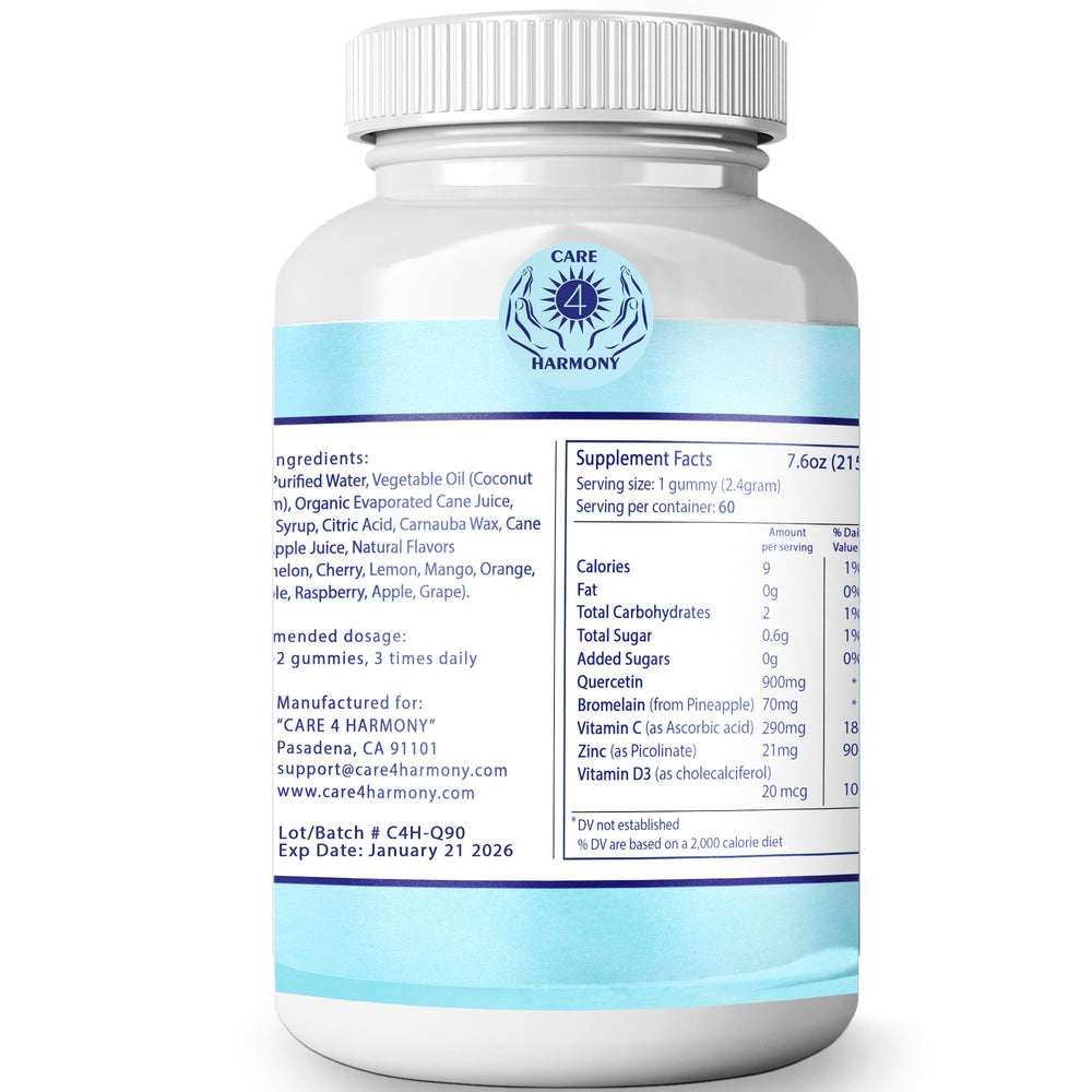 Close-up of texture of Care 4 Harmony Quercetin Gummies showing soft chew