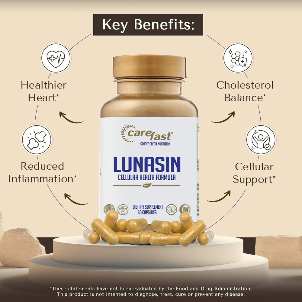 Carefast Lunasin inflammation-immunity label on bottle, representing holistic well-being.
