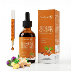 CareGem Turmeric Drops bottle shows high-absorption herbal blend for daily wellness.