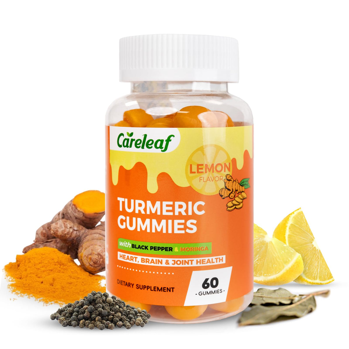 CareLeaf turmeric gummies lemon bottle for on-the-go daily wellness.